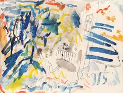 Compoziție by Aurel Cojan, acuarelă și tuș pe hârtie, offered Jun 2020