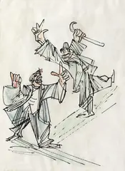 Doi prieteni by Marcel Janco, a doua jumătate a anilor '30, tuș și creioane colorate pe hârtie, offered Jun 2020