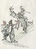 Marcel Janco, Doi prieteni, a doua jumătate a anilor '30, tuș și creioane colorate pe hârtie