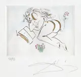 Nud II by Salvador Dalí, acvaforte cu intervenții de creion, acuarelă și acrilic, sold Jun 2020