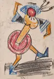 Marcel Janco, Dansatoarea, 1916, ceracolor și cărbune pe hârtie lipită pe carton
