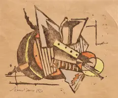 Marcel Janco, Structură, 1920, linogravură colorată manual