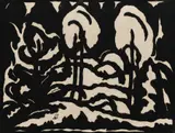János Mattis-Teutsch, Peisaj cu copaci, linogravură lipită pe carton