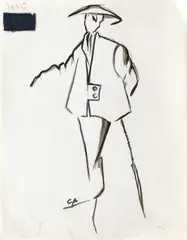 Pierre Cardin, Schiță, tuș pe hârtie, neînrămată