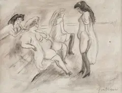 Cabaret by Jules Pascin, creion și laviu pe hârtie lipită pe carton, sold Jun 2020
