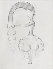 Victor Brauner, Mama natură (Studiu pentru Heron d'Alexandrie), 1939, creion pe hârtie lipită pe carton