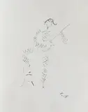 Jean Cocteau, Arlechin cu instrument muzical, 1955, serigrafie, neînrămată