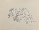 Idel Ianchelevici, Discuții, tuș pe hârtie, neînrămată