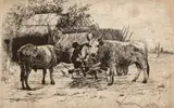 Înjugatul boilor by Theodor Aman, 1879, acvaforte și gravură cu acul, sold Jun 2020
