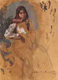 Țărăncuță by Nicolae Vermont, 1923, ulei și creion pe carton, sold Jun 2020