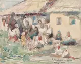 Șezătoare la Huși by Rudolf Schweitzer–Cumpăna, 1938, acuarelă și creion pe hârtie, sold Jun 2020