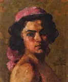Turcoaică cu basma roz by Octav Băncilă, ulei pe pânză, sold Jun 2020