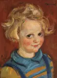 Portret de copil by Octavian Angheluță, ulei pe pânză lipită pe carton, sold Jun 2020
