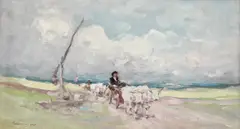 Nicolae Grigorescu, Care cu boi, venind de la câmp, 1903, ulei pe lemn