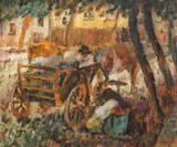 Întoarcerea de la târg by Camil Ressu, 1919, ulei pe carton, sold Jun 2020