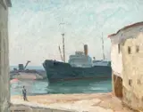Samuel Mützner, În portul Balcic, 1938, ulei pe carton