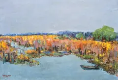 Ion Mirea, Amurg pe lacul Snagov, ulei pe carton