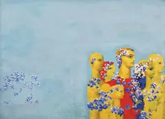 Sabin Bălașa, Cavalerii florilor de cireș, tempera pe hârtie lipită pe carton