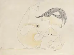 Jules Perahim, Compoziţie, pix şi ceracolor pe hârtie