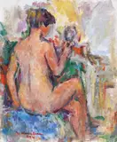 Nud cu spatele by Ion Musceleanu, 1994, ulei pe pânză lipită pe carton, sold Jun 2020