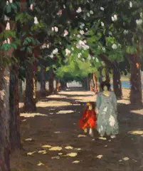 Béla Balla, În parc, ulei pe carton