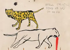 What Difference Does It Make? by Sasha Robert Bandi, 2019, creion și cariocă pe copertă de carte veche, sold May 2020