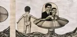 Dan Beudean, Supereroi în vacanță (part 1), 2006, tempera, guașă, creion și cărbune pe hârtie