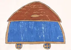 Geta Caragiu, Vehicul, tempera, acrilic auriu și cărbune pe hârtie