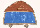 Geta Caragiu, Vehicul, tempera, acrilic auriu și cărbune pe hârtie