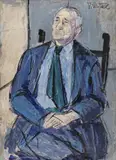 Profesorul de canto (Constantin Stroescu) by Constantin Piliuță, anii '60, ulei pe carton, sold May 2020