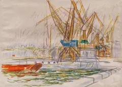 Eugen Popa, Șantier naval la Constanța, 1978, ceracolor pe hârtie