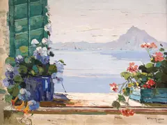 Rudolf Négely, Ghivece pe fereastră la Lugano, ulei pe pânză