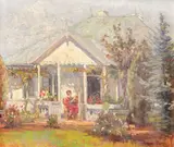 Alexandru Poitevin Scheletti, Pe verandă, 1925, ulei pe carton