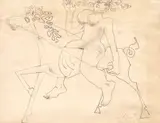 La călărit by Constantin Piliuță, creion pe hârtie, sold Apr 2020
