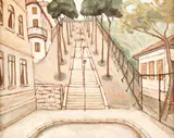 Spiru Vergulescu, Scări în Montmartre (Piața Suzanne Valadon), 1980, ulei pe pânză