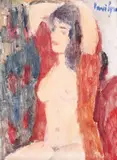 Elena Vavilyna, Nud cu halat roșu, ulei pe pânză lipită pe carton