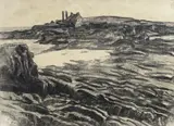 Constantin Petrescu Dragoe, Peisaj, 1930, cărbune pe hârtie lipită pe carton