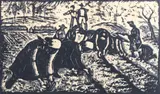 Nicolae Brana, La sădit, xilogravură