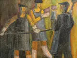 Oțelari by Şcoală realist-socialistă românească, ulei pe carton, sold Apr 2020