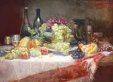 Oscar Schmidt, Natură statică cu fructe și sticlă cu vin, ulei pe pânză