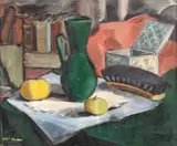 Lili Pancu, Natură statică cu mere și ulcior, ulei pe carton