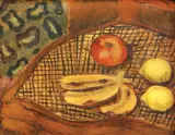 Titina Călugăru Căpitănescu, Natură statică cu lămâi și banane, ulei pe carton