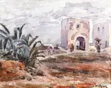 Samuel Mützner, Peisaj oriental, acuarelă pe hârtie