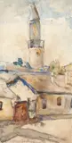 Geamie la Balcic by Rudolf Schweitzer–Cumpăna, acuarelă si cărbune pe hârtie, sold Apr 2020