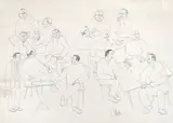 La cârciumă by Constantin Piliuță, tuș pe hârtie, sold Apr 2020