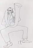 Muzicant by Constantin Piliuță, tuș pe hârtie, sold Apr 2020