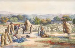 Hans Aescher, Popas la stână, tempera pe hârtie lipită pe carton