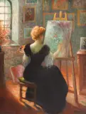 Nicolae Gropeanu, Artistă la șevalet, ulei pe pânză