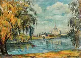 Gheorghe Teodorescu Romanaţi, Peisaj din Herăstrău, 1955, ulei pe carton