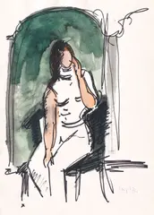 Gheorghe G. Vânătoru, Model în atelier, 1972, tuș și acuarelă pe hârtie